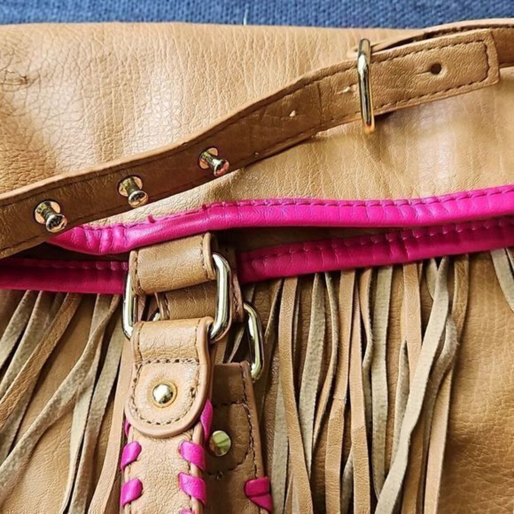 Steve Madden Pink and Tan Shoulder Bag with Fringe - Picture 8 of 16